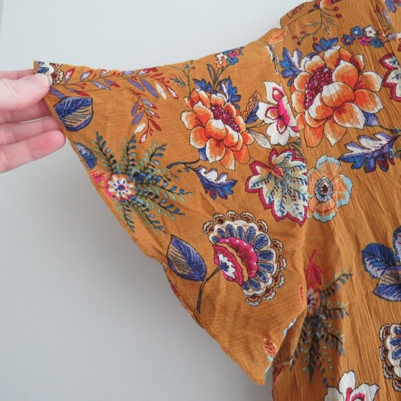 PATRONS OF PEACE Floral Crepe Faux Wrap Maxi Dress in Burnt Orange Boho Size L - Picture 4 of 16
